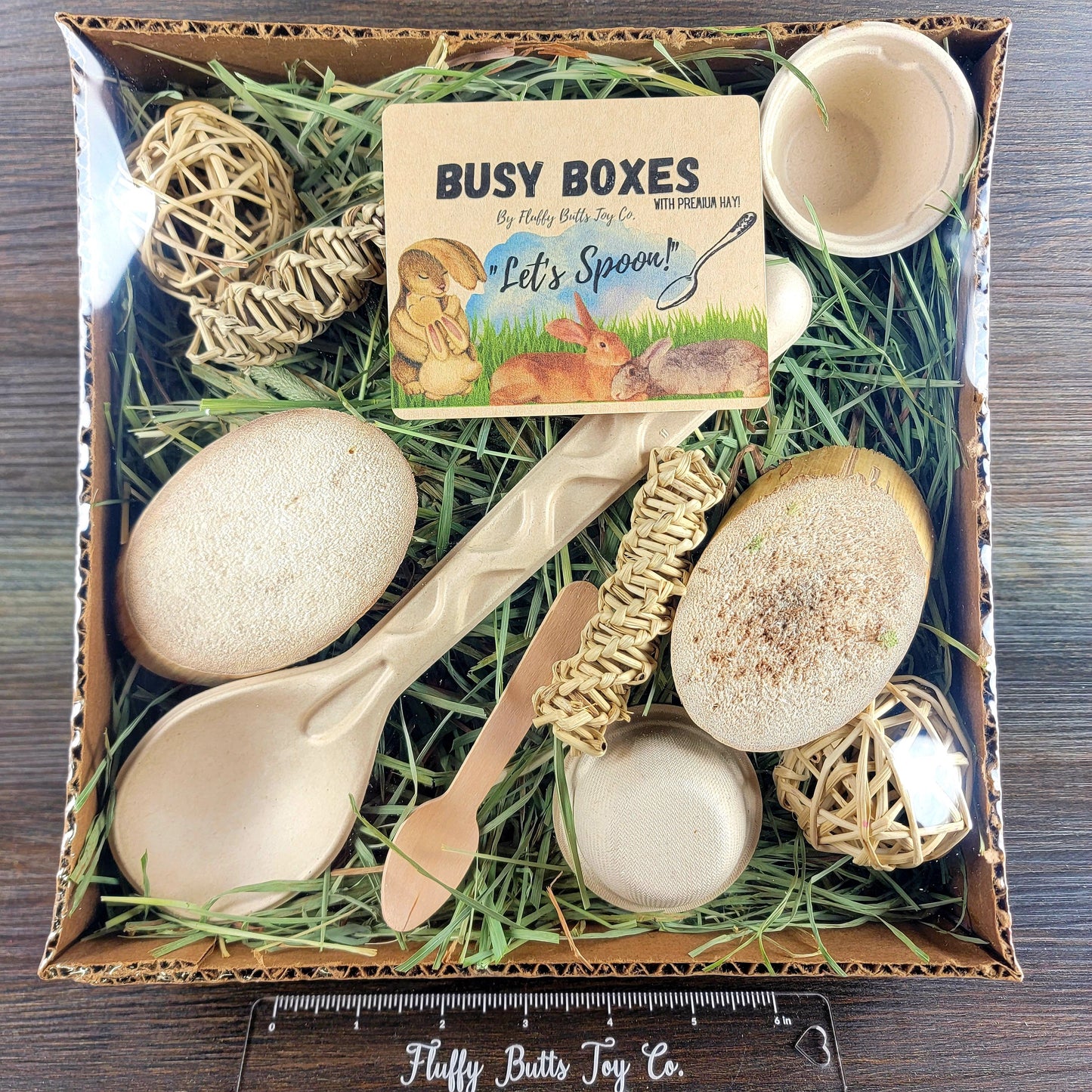 Busy Box #6 (With Hay!) "Let's Spoon!" - Activity Box for Chinchillas, Bunnies, Rabbits, Guinea Pigs, Rats & Other Critters