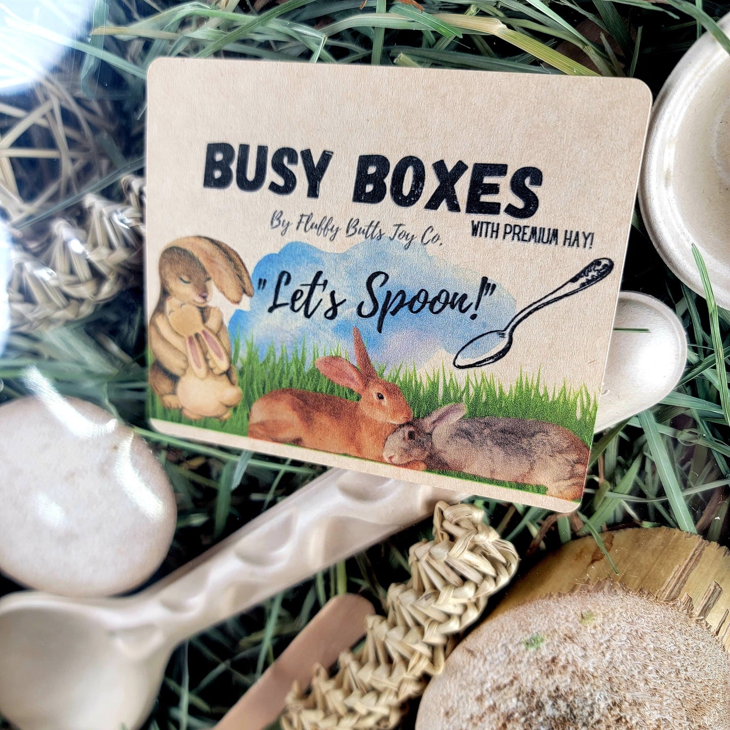 Busy Box #6 (With Hay!) "Let's Spoon!" - Activity Box for Chinchillas, Bunnies, Rabbits, Guinea Pigs, Rats & Other Critters