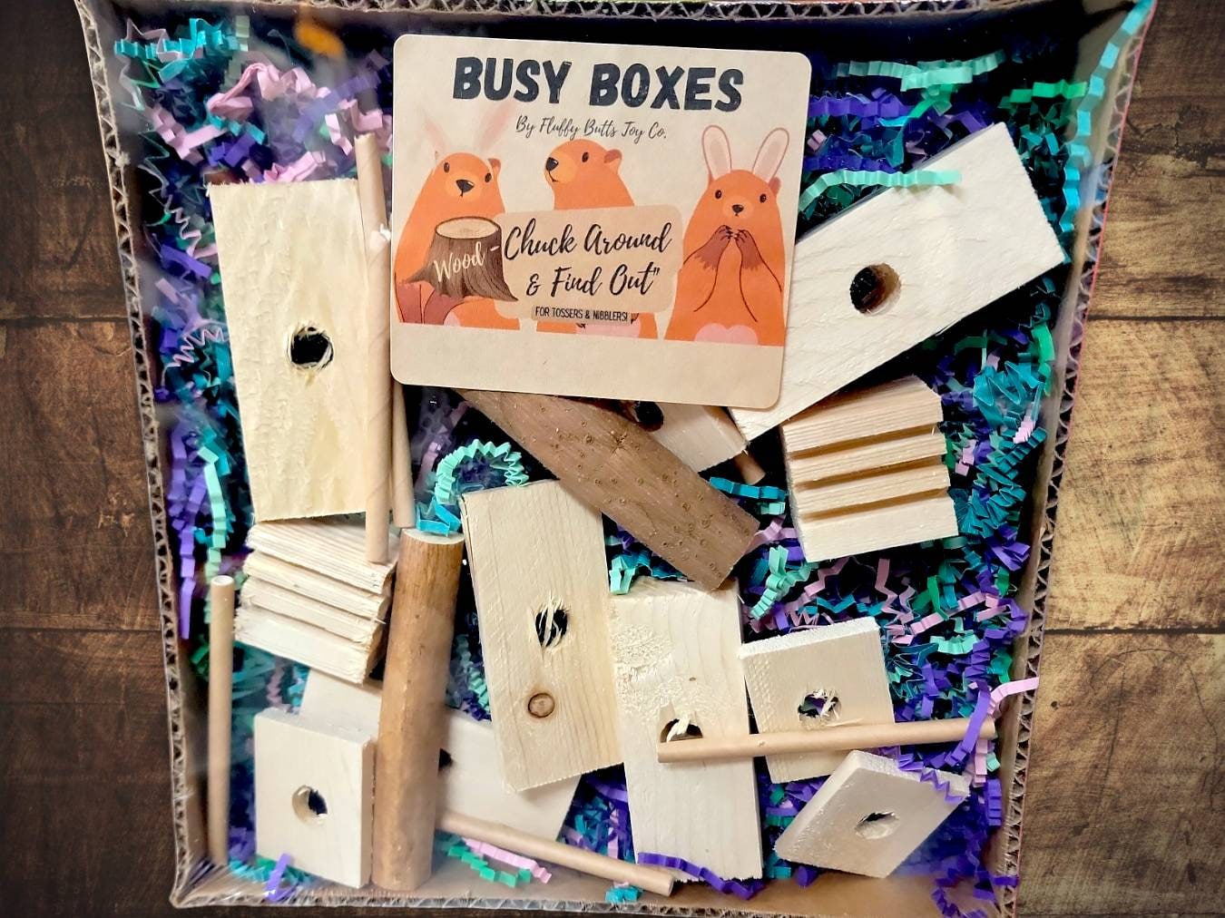 Busy Box #9 - "Chuck Around and Find Out" - Pine Activity Box for Chinchillas, Bunnies, Rabbits, Guinea Pigs, Rats & Other Critters