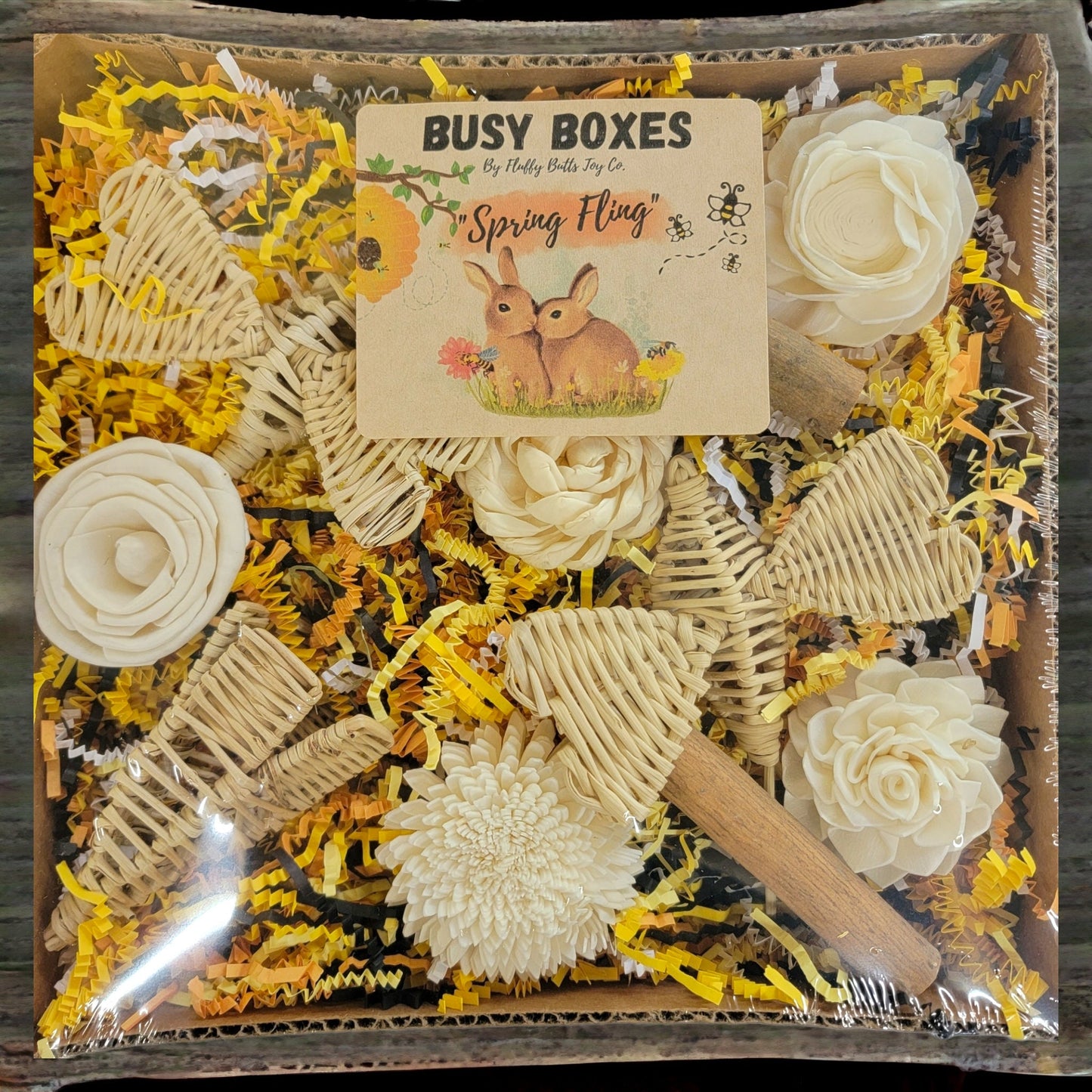 Busy Box #9 - "Spring Fling" - Sola Activity Box for Chinchillas, Bunnies, Rabbits, Parrots, Etc.