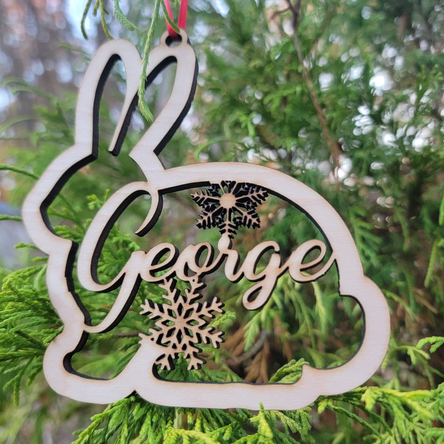 Personalized Bunny Christmas Ornament - Custom Wood Pet Rabbit Ornament