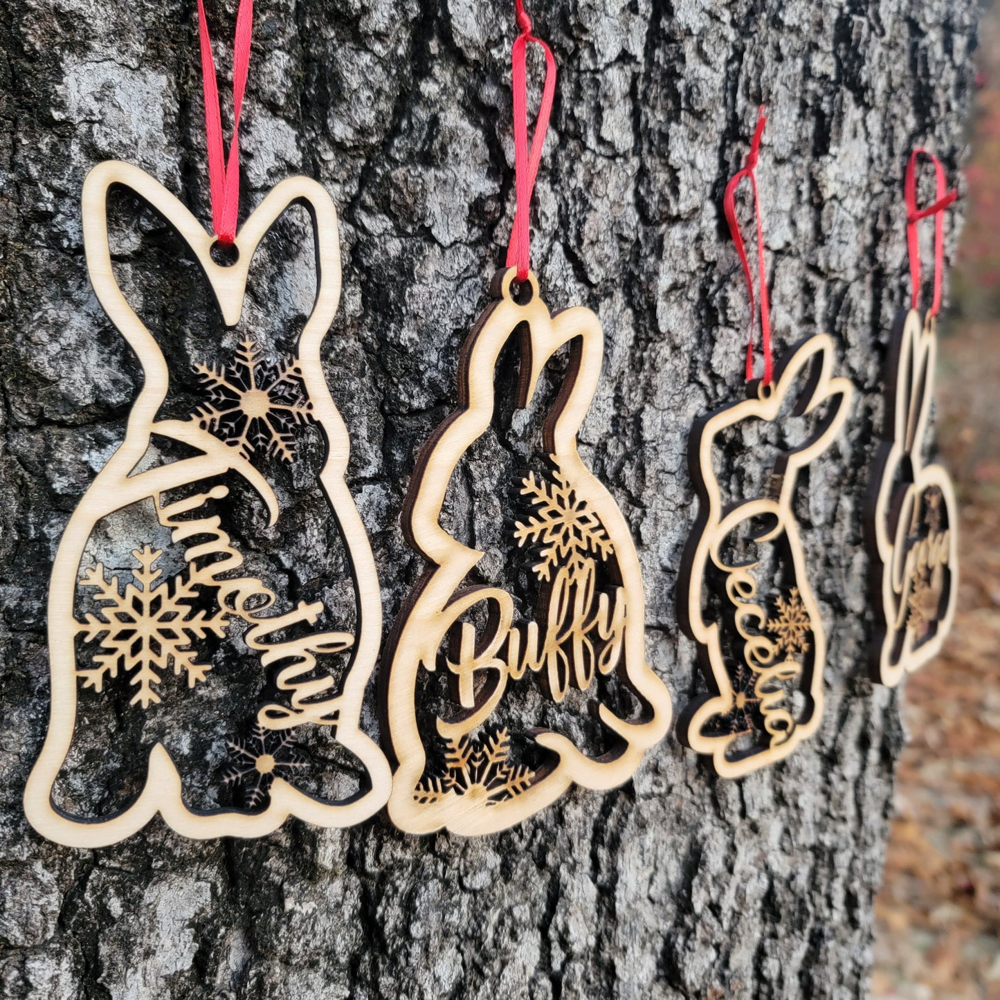 Personalized Bunny Christmas Ornament - Custom Wood Pet Rabbit Ornament