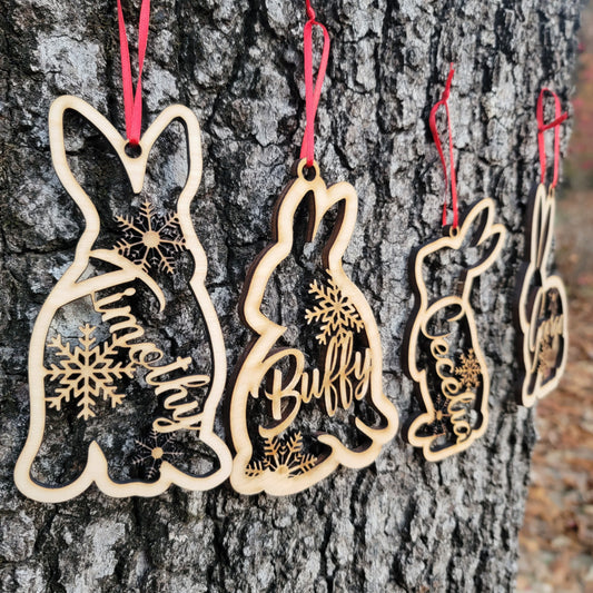 Personalized Bunny Christmas Ornament - Custom Wood Pet Rabbit Ornament
