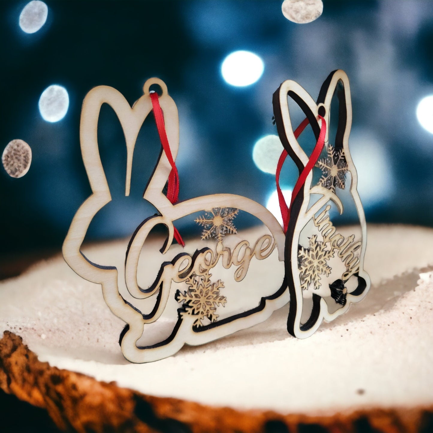Personalized Bunny Christmas Ornament - Custom Wood Pet Rabbit Ornament
